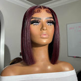 Pre-plucked Burgundy Straight Bob Lace Frontal Wig